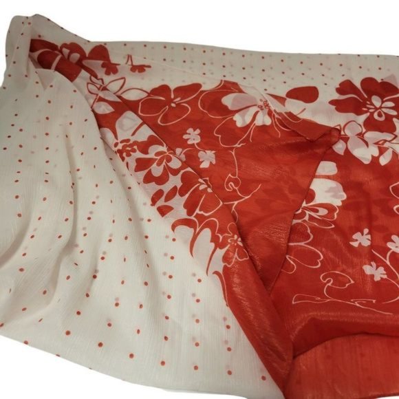 Red Polka Dots Floral Motif Womens Fashion Scarf - NWOT - Picture 2 of 7
